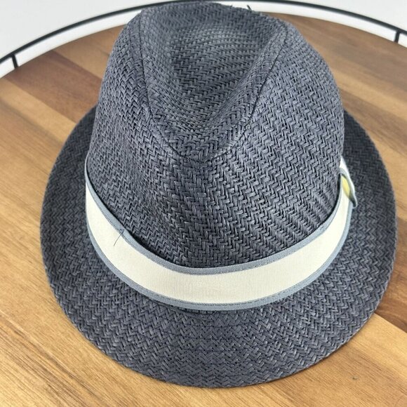 Goorin Bros. Mens Navy Gray Woven Straw Fedora Hat With White Ribbon Band 100% - Picture 3 of 14